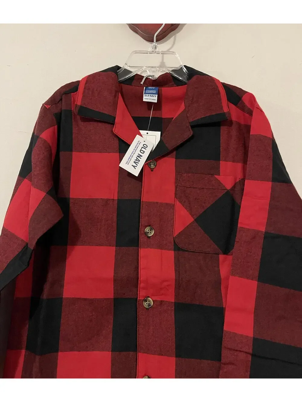 Old Navy Girls Small 6/7 Red Plaid Warm Pajama Shirt & Pull-On Pant Set NWT A9